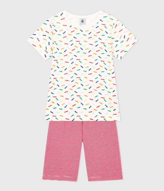 Children's Short Cotton Pyjamas MARSHMALLOW white/MULTICO white