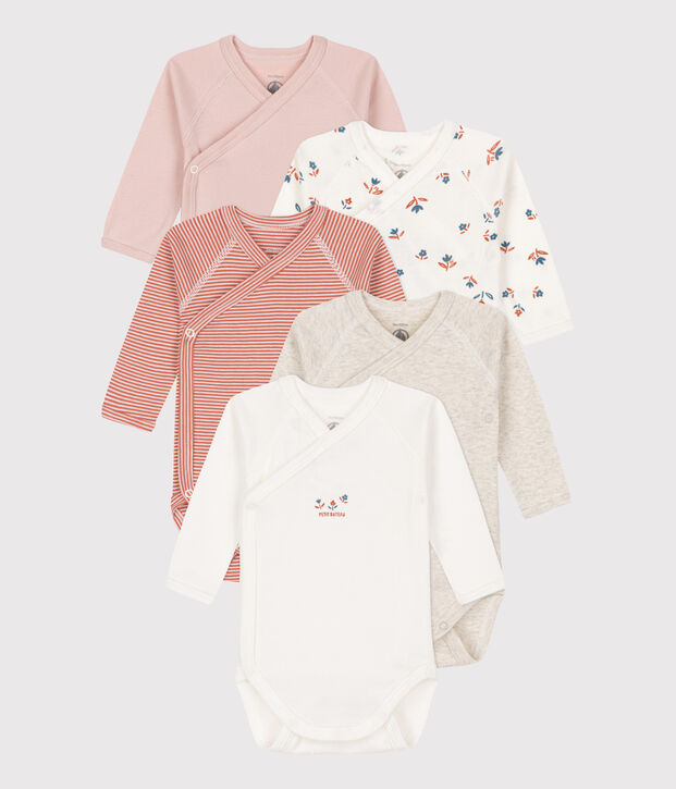 Babies' Long-Sleeved Cotton Bodysuits - 5-Pack multicolor