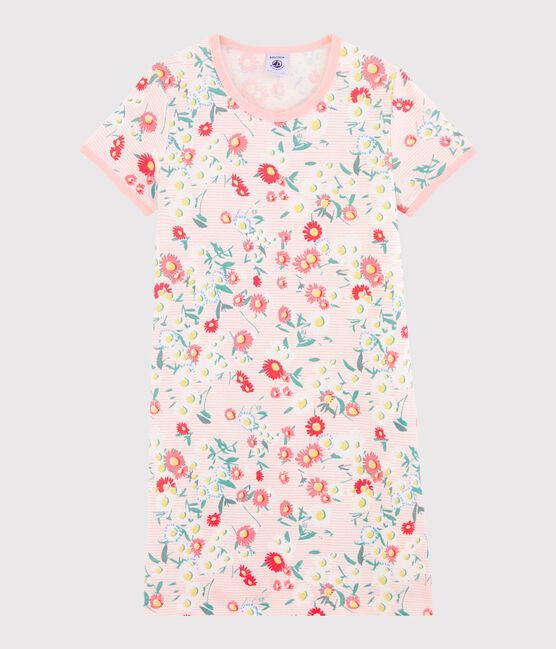 Girls' Ribbed Nightdress MARSHMALLOW white/MULTICO white