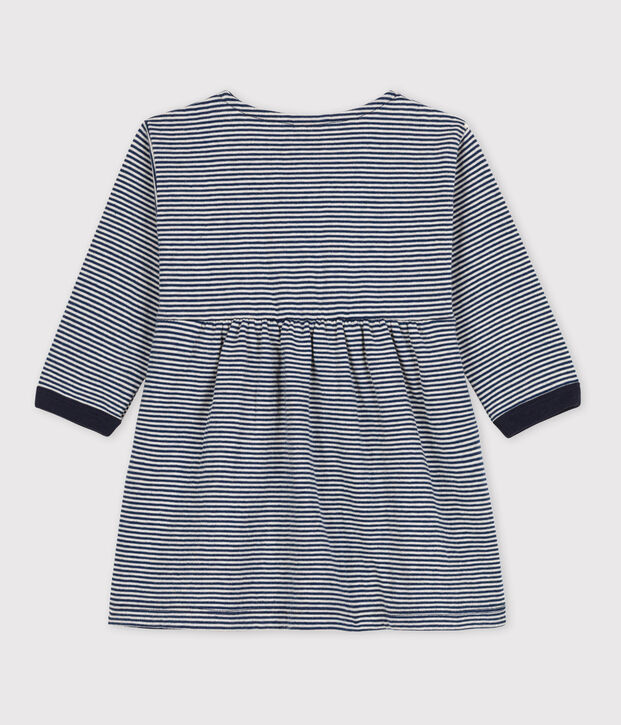 Babies' Long-Sleeved Tube-Knit Pinstriped Dress blue/beige