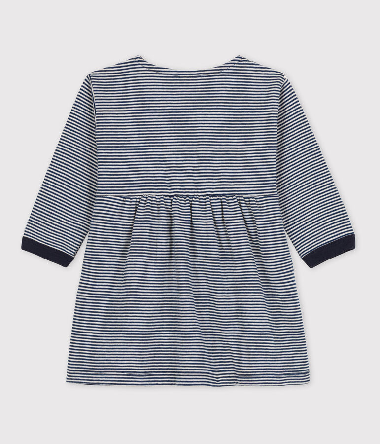Babies' Long-Sleeved Tube-Knit Pinstriped Dress blue/beige