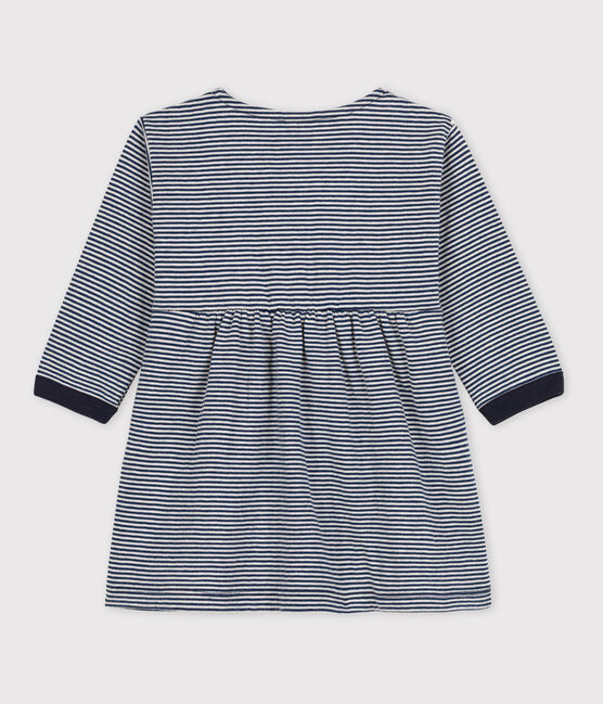 Babies' Long-Sleeved Tube-Knit Pinstriped Dress MEDIEVAL blue/MONTELIMAR