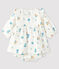 Long-sleeved floral dress with baby girl bloomers in nappy fabric MARSHMALLOW white/MULTICO white