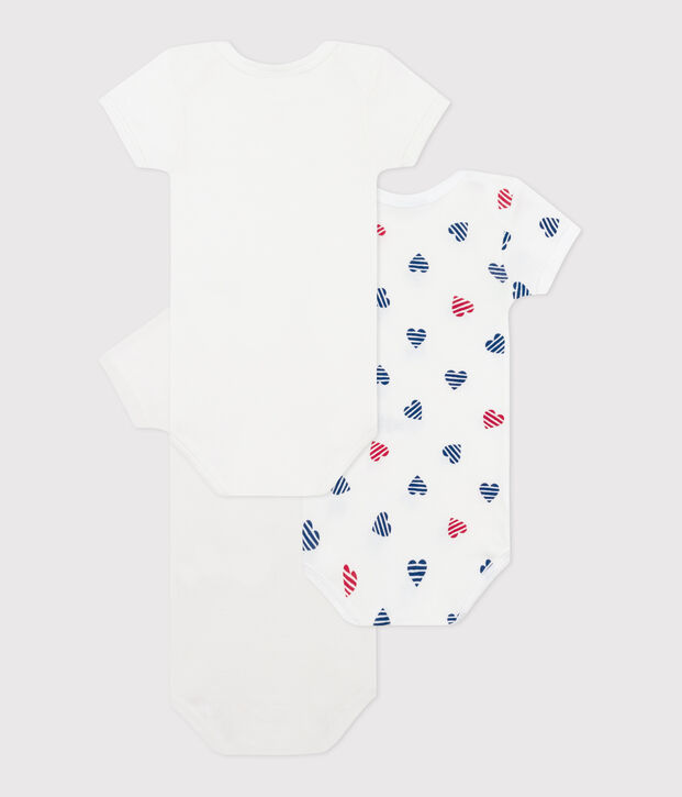 Babies' stripy heart patterned short-sleeved cotton bodies - 3-Pack multicolor