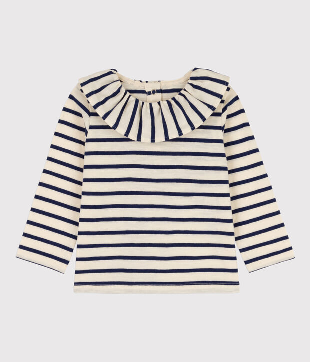 Babies' Light Jersey Long-Sleeved Blouse Ecru/blue