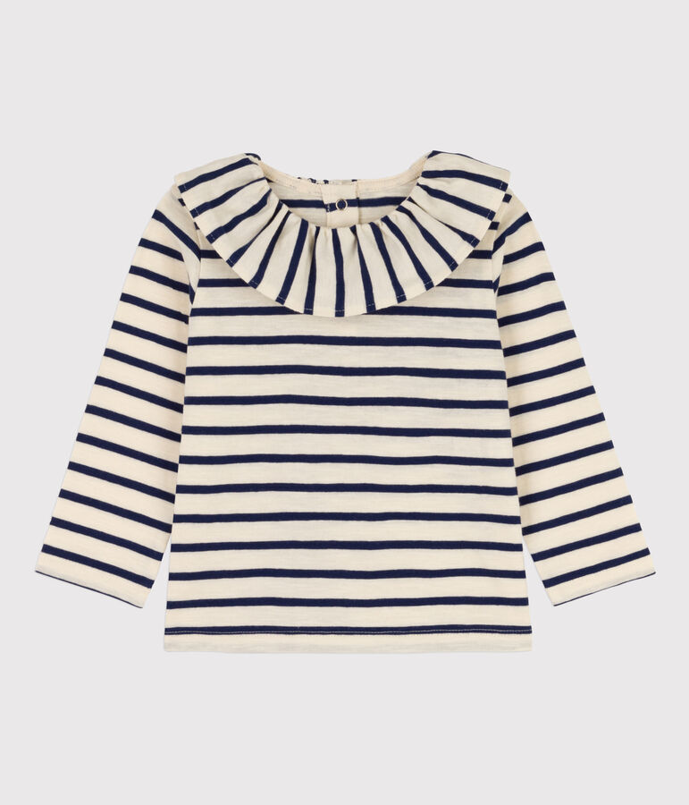 Babies' Light Jersey Long-Sleeved Blouse Ecru/blue