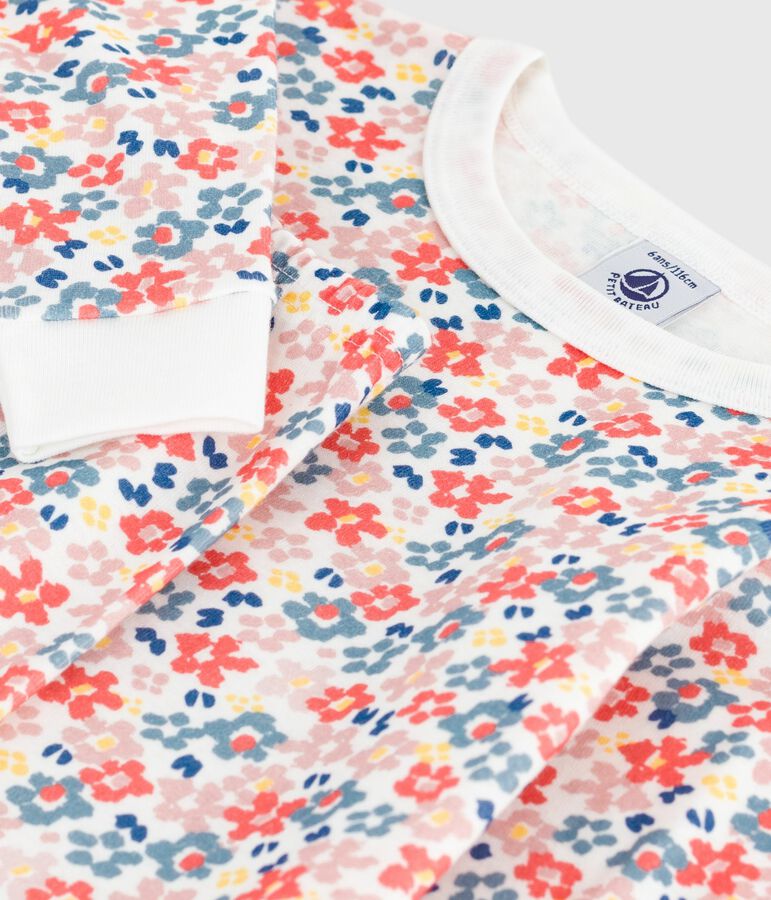 Children's pyjamas in cotton with a flower print and snug-fitting legs white/multicolor