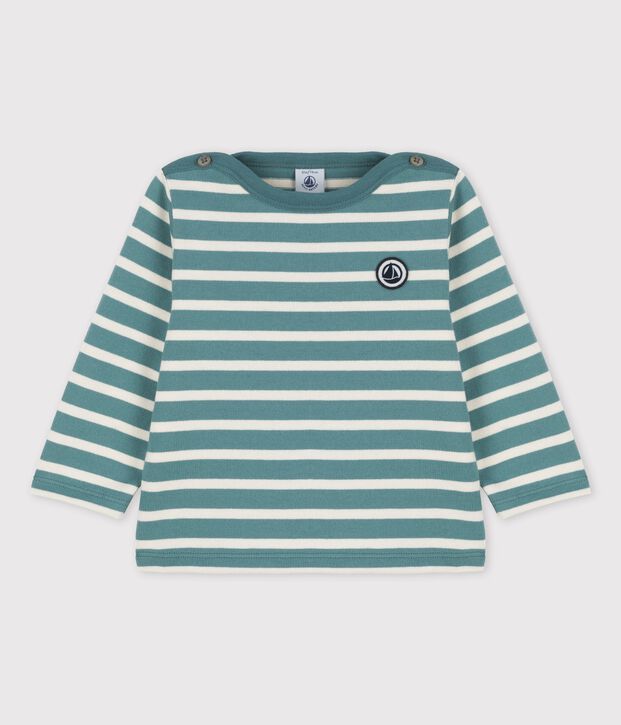 Babies' Thick Cotton Jersey Breton Top green/ecru
