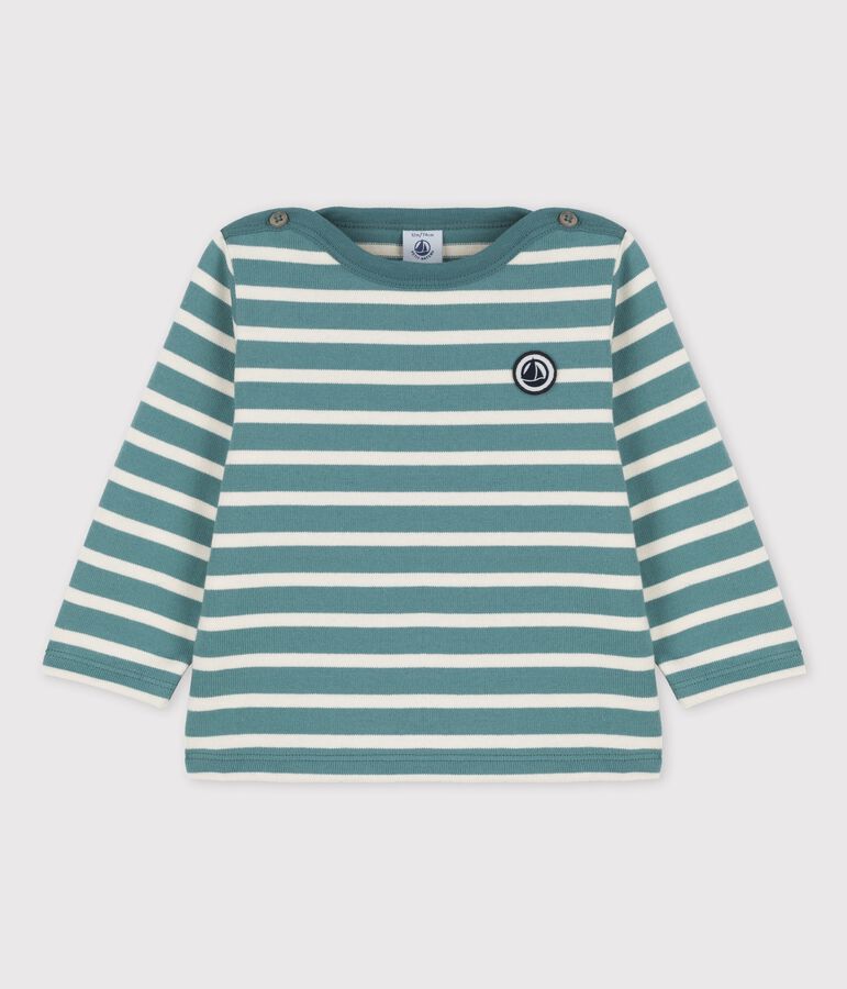Babies' Thick Cotton Jersey Breton Top BRUT green/AVALANCHE white