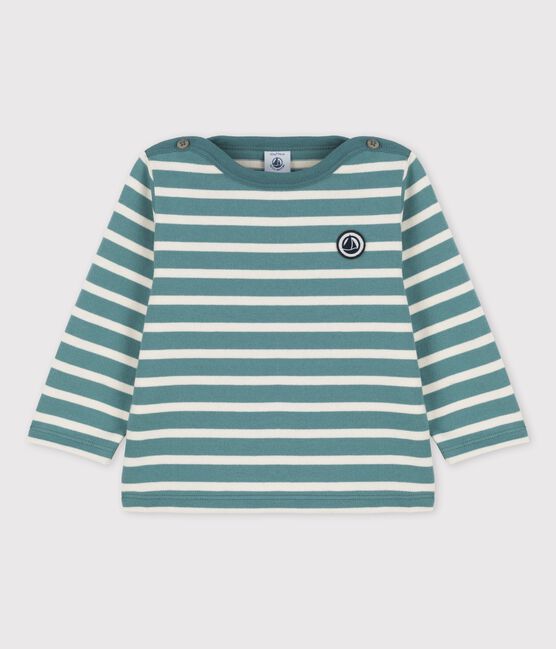 Babies' Thick Cotton Jersey Breton Top BRUT green/AVALANCHE white