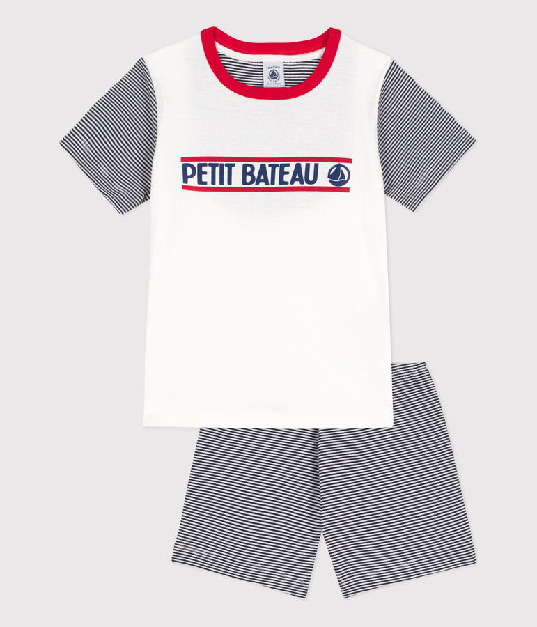 Children's Unisex Petit Bateau Cotton Short Pyjamas blue/white