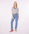 Women's Iconic Striped Cotton V-neck T-Shirt MARSHMALLOW white/SMOKING blue