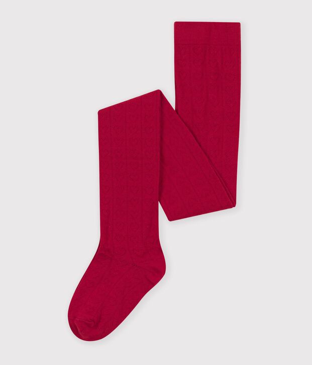 Children's openwork cotton tights with hearts red