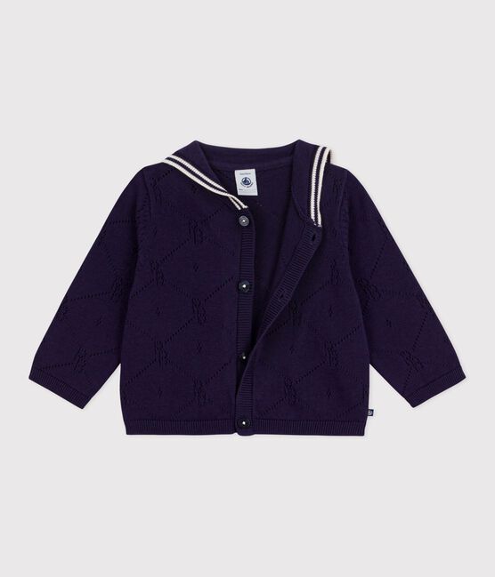 Babies' openwork cotton cardigan with a sailor collar SOIR blue