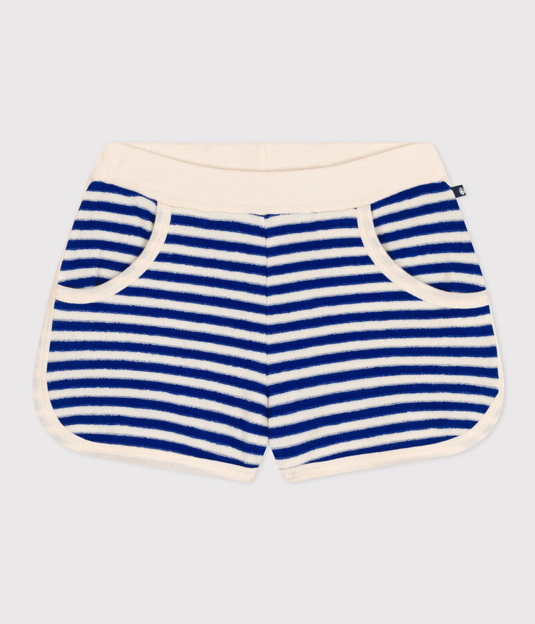 Girl's Striped Terry Shorts blue/ecru