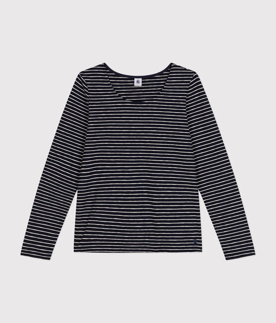 Women's Straight long-sleeved scoop neck T-shirt in slub jersey. SMOKING /MONTELIMAR