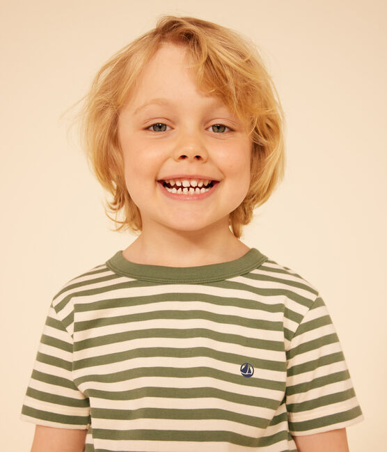 Boys' Stripy Lightweight Jersey T-shirt CROCO green/AVALANCHE