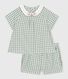 Babies' two-piece cotton gingham blouse and shorts set
