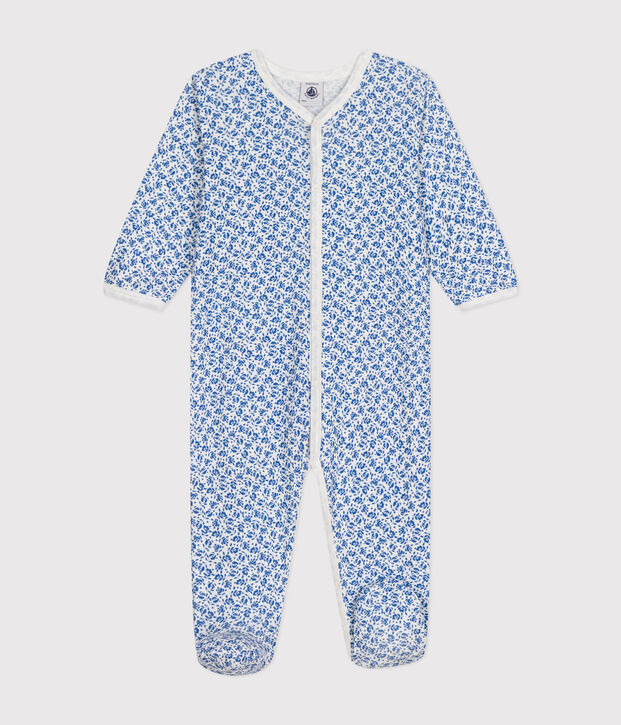 Babies' Floral Print Cotton Pyjamas white/blue