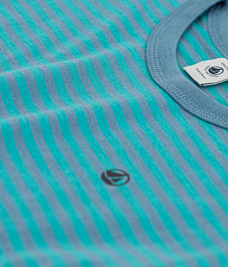 Boys' Striped Cotton T-Shirt LAVIS green/VERDE blue