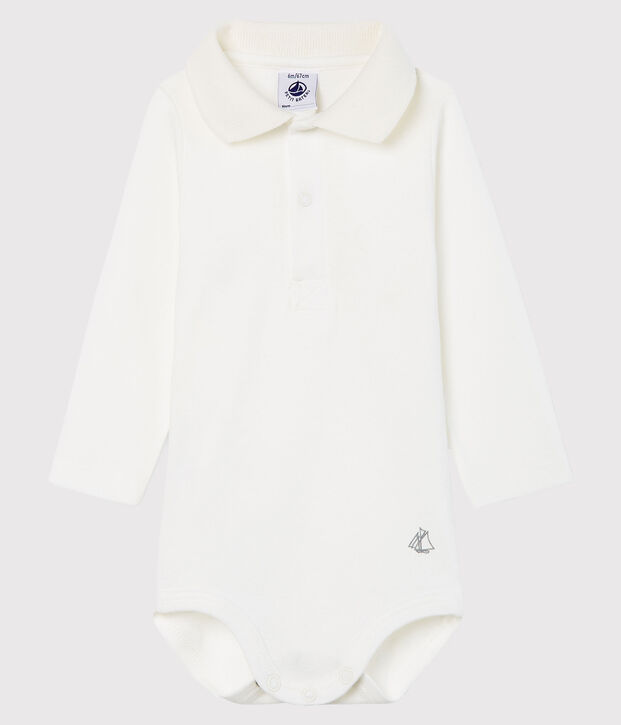 Baby Boys' Long-Sleeved Polo Shirt with Collar white