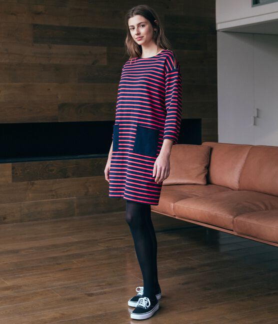 Women's Long-Sleeved Dress SMOKING blue/SIGNAL red