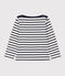 Girls' Thick Cotton Screen-Printed Breton Top MARSHMALLOW white/SMOKING blue