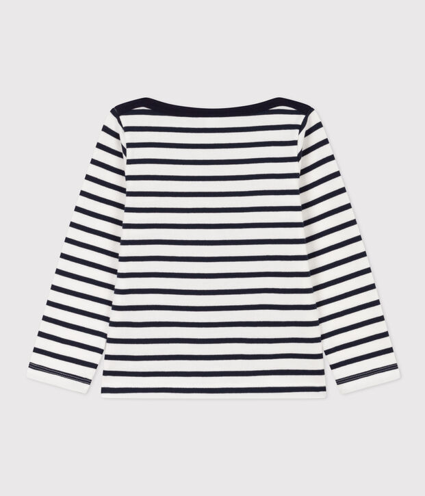 Girls' Thick Cotton Screen-Printed Breton Top white/blue
