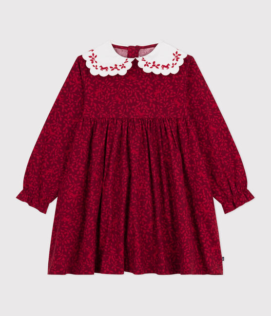 Children's long-sleeved printed flannel dress AMARANTE red/TERKUIT