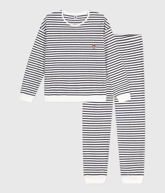 Women's stripy cotton terry pyjamas MILK blue/SOIR