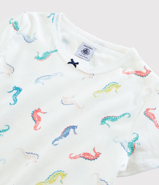 Girls' Seahorse Print Cotton Short Pyjamas MARSHMALLOW white/MULTICO white