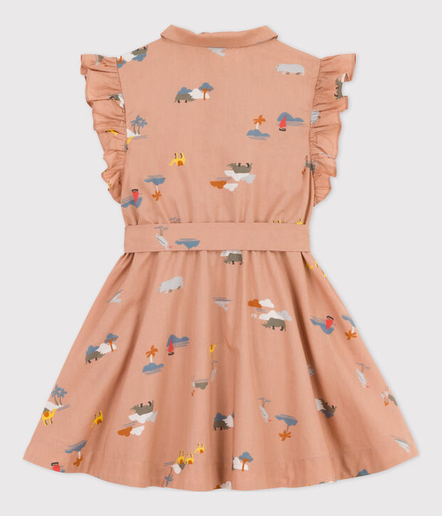 Girls' Sleeveless Poplin Dress beige/multicolor
