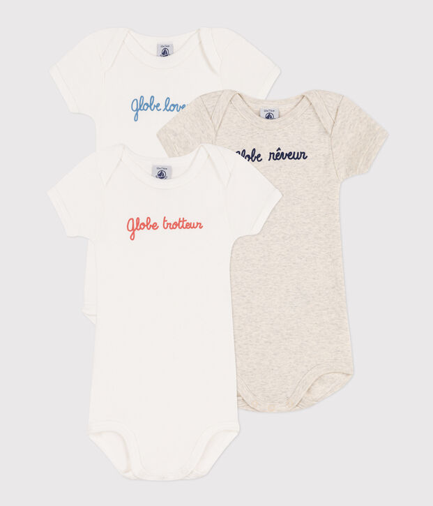 Short-Sleeved Cotton Globetrotteur Bodysuits - Pack of 3 multicolor