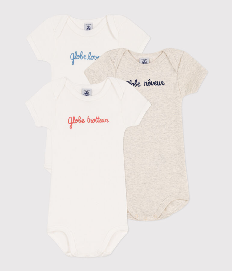 Short-Sleeved Cotton Globetrotteur Bodysuits - Pack of 3 multicolor