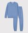 Children's plain cotton terry pyjamas blue
