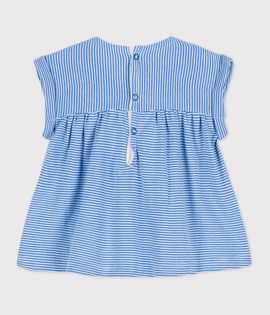Babies' Organic Cotton Short-Sleeved Blouse BRASIER blue/MARSHMALLOW grey