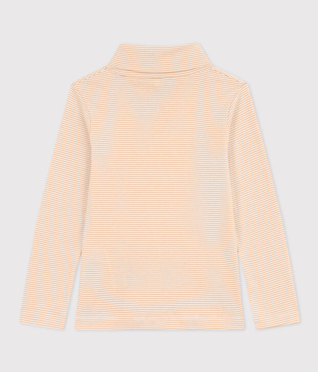 Children's Unisex Stripy Cotton Polo Neck beige/white
