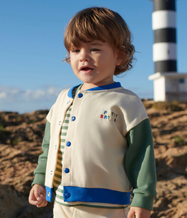 Babies' varsity-style jacket in colourblock cotton Ecru/green