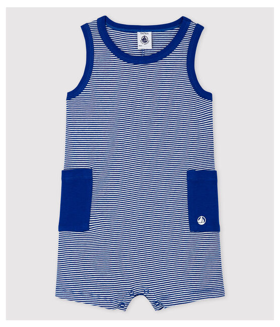 Baby Boys' Stripy Ribbed Playsuit SURF blue/MARSHMALLOW white