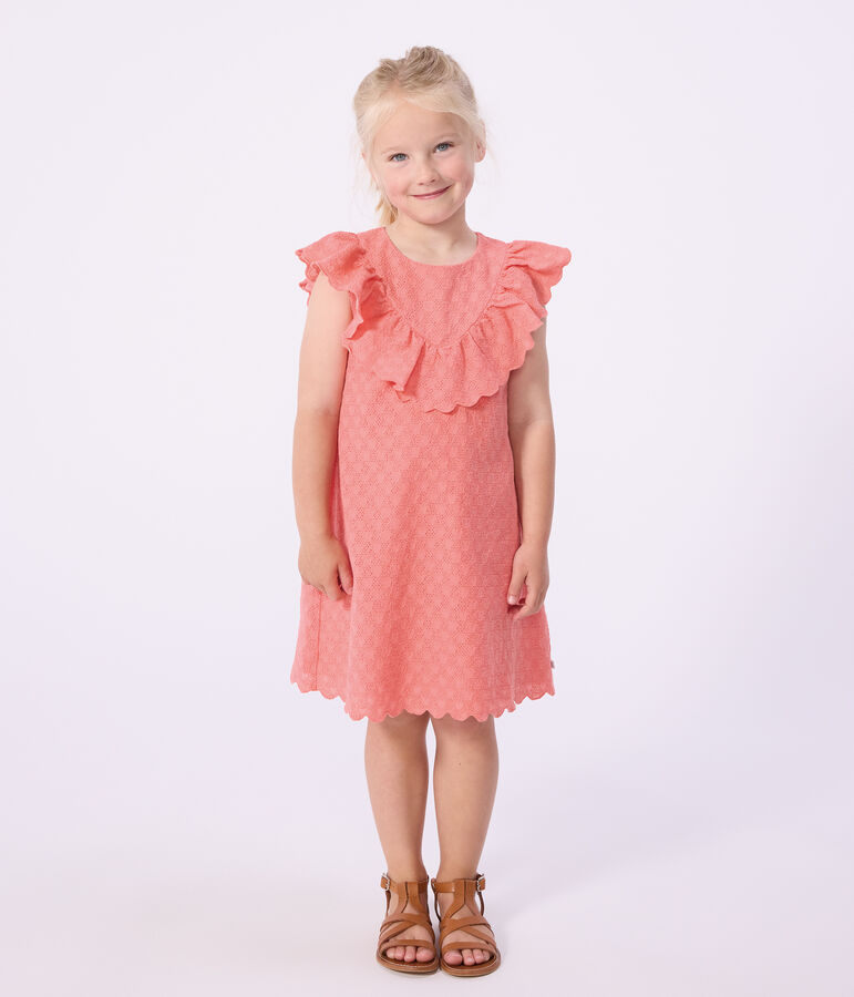 Children's short-sleeved heart-patterned cotton dress pink