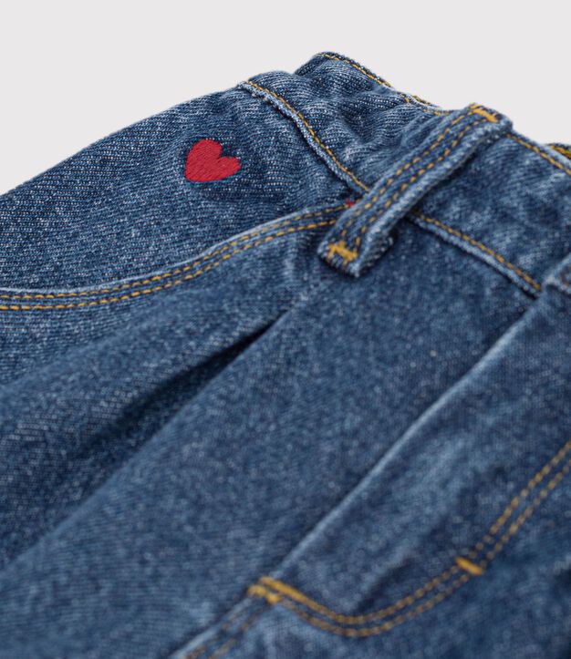 Babies' trousers in plain denim with heart embroidery blue