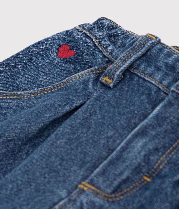 Babies' trousers in plain denim with heart embroidery blue