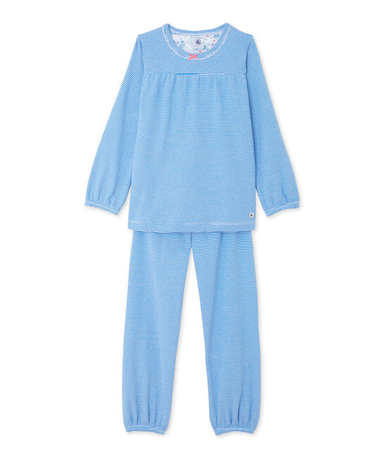 Girl's milleraies striped pyjamas DELPHINIUM blue/ECUME white
