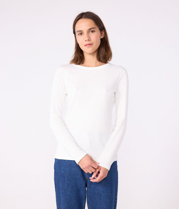 Women's iconic long-sleeved plain rib knit T-shirt white