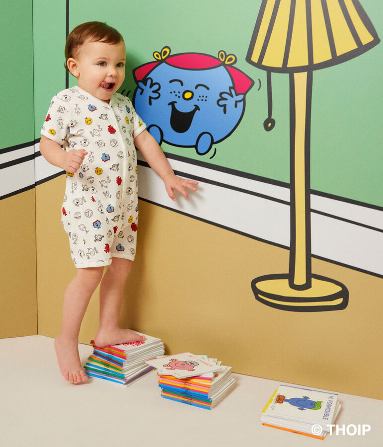 Babies' short printed Mr. Men and Little Miss cotton playsuit MARSHMALLOW white/MULTICO white