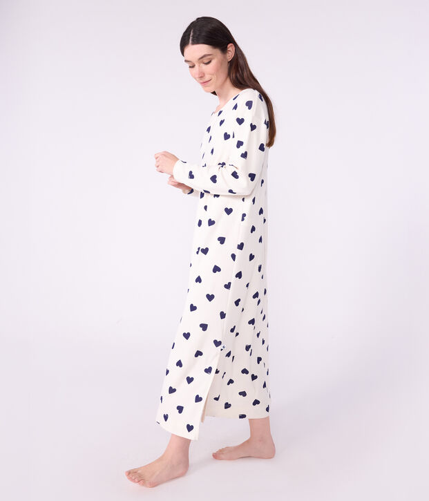 Women's heart-print cotton nightdress blue/blue
