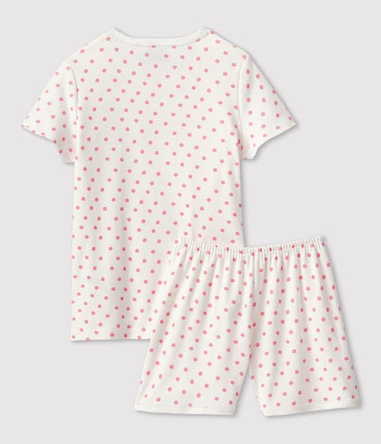 Girls' Pink Spotted Cotton Short Pyjamas MARSHMALLOW white/GRETEL pink