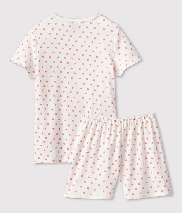 Girls' Pink Spotted Cotton Short Pyjamas white/pink