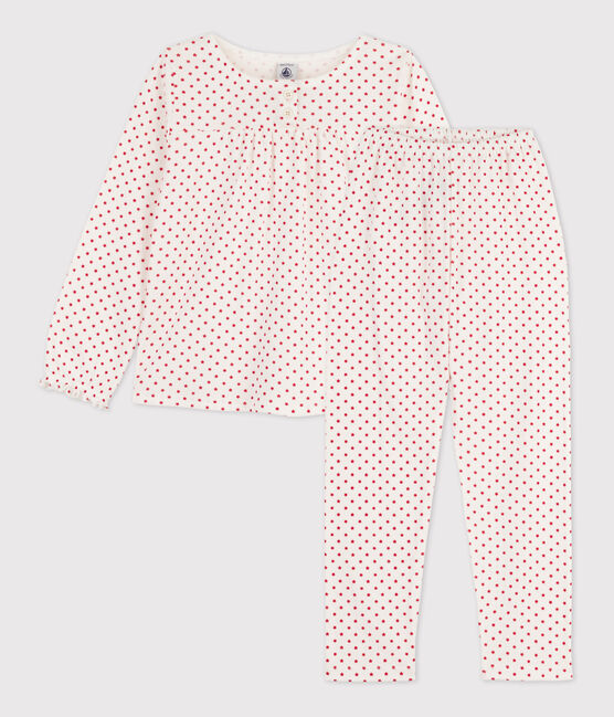 Girls' Starry Cotton Pyjamas MARSHMALLOW white/STOP