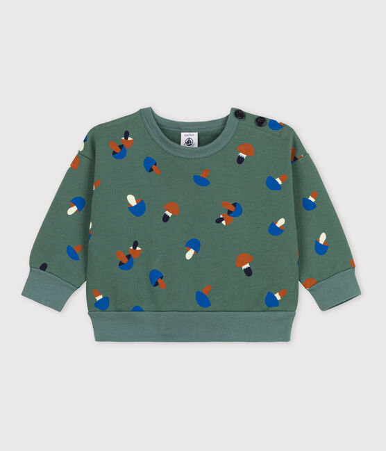 Babies' Mushroom Patterned Cotton Sweatshirt VALLEE green/MULTICO ecru